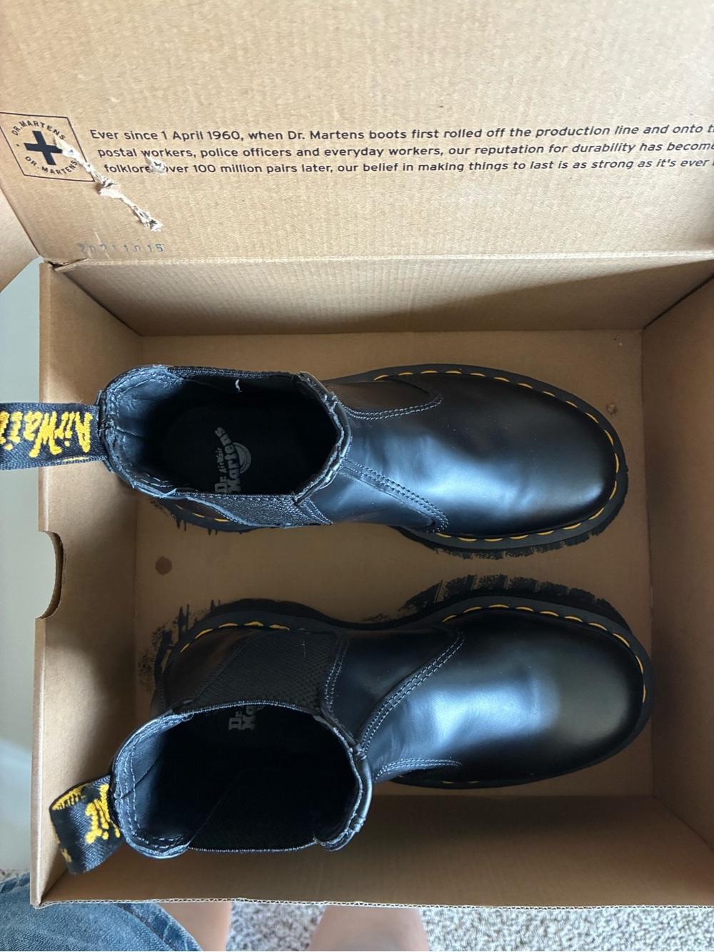 Dr. Martens Black Leather Platform Chelsea Boots with Yellow Stitching - Picture 2 of 8